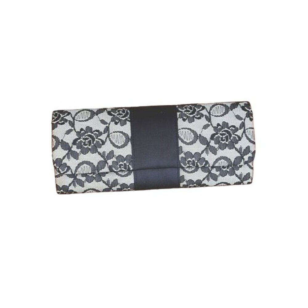 Moda International Elegant Black White Floral Lace Clutch Cocktail Party Bag